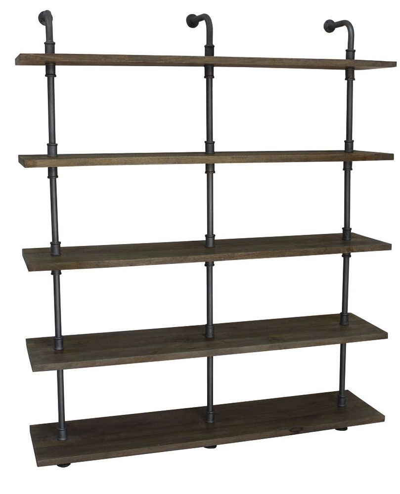 Shelves - Industrial wall shelf in mango wood and iron, 5 shelves, 182 cm - JP2B DECORATION