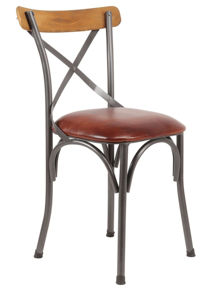 Lawn chairs - Industrial bistro chair in goat leather and metal, 88 cm - JP2B DECORATION