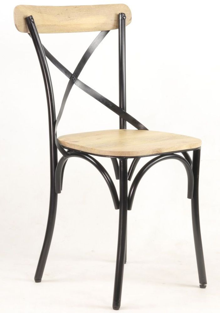 Chaises de jardin - Chaise de bistrot industrielle en métal et bois de manguier, 90 cm - JP2B DECORATION