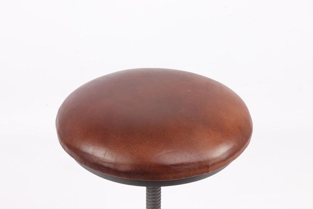 Stools for hospitalities & contracts - Industrial stool in goat leather and iron, adjustable height, vintage cigar color - JP2B DECORATION
