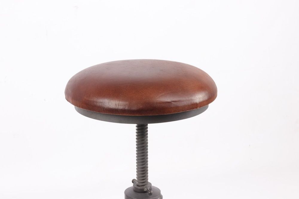Stools for hospitalities & contracts - Industrial stool in goat leather and iron, adjustable height, vintage cigar color - JP2B DECORATION