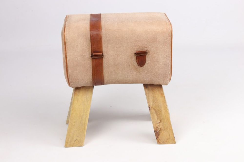 Footrests - Horse vaulting stool in mango wood and goat leather, 37 cm - JP2B DECORATION
