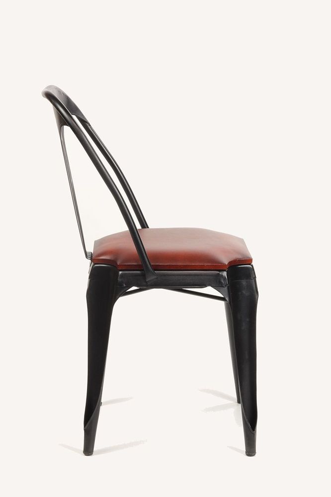 Chaises de jardin - Chaise industrielle en métal noir avec coussin en cuir de chèvre, 84 cm - JP2B DECORATION