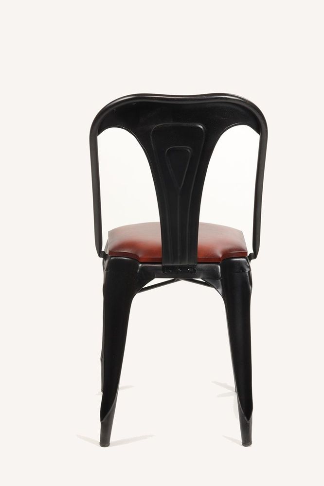 Chaises de jardin - Chaise industrielle en métal noir avec coussin en cuir de chèvre, 84 cm - JP2B DECORATION