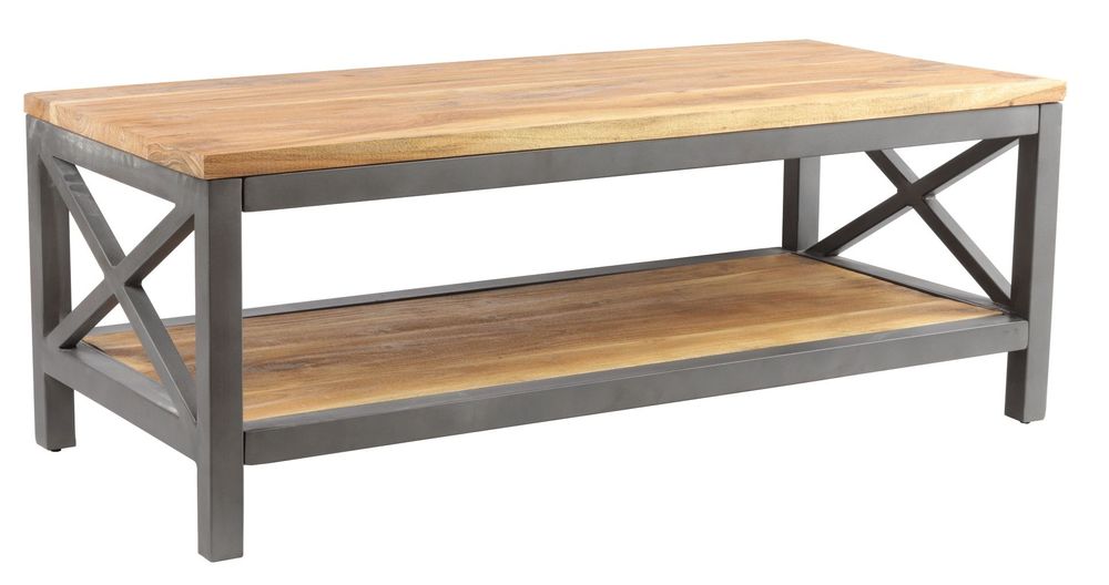 Tables basses - Table basse industrielle en bois d'acacia et métal, 120 cm - JP2B DECORATION