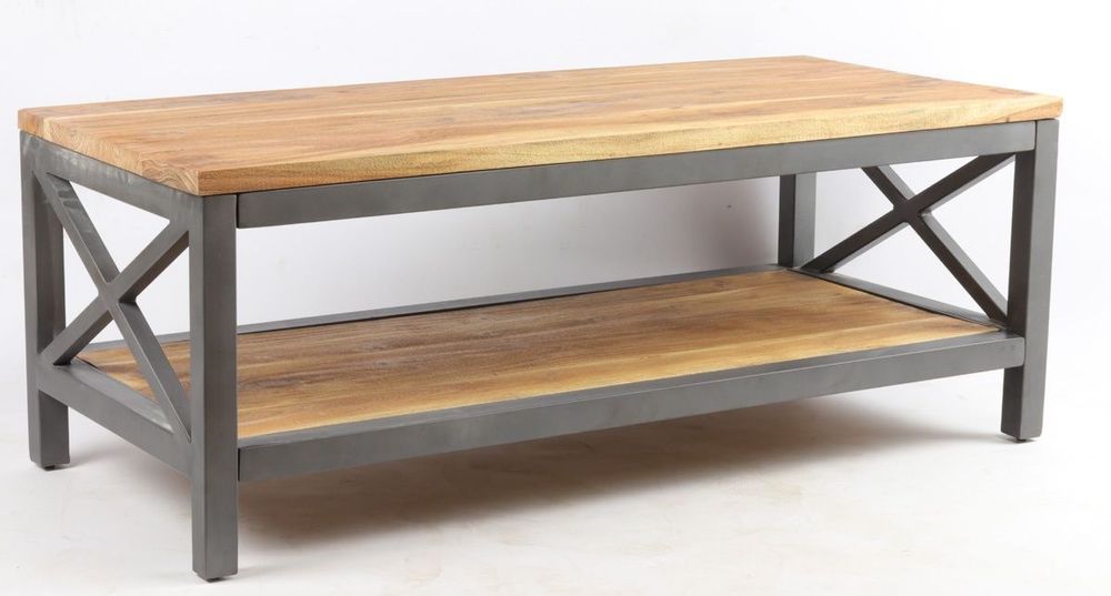Tables basses - Table basse industrielle en bois d'acacia et métal, 120 cm - JP2B DECORATION