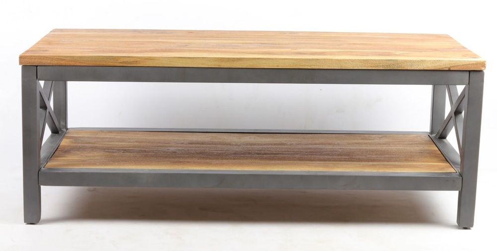 Tables basses - Table basse industrielle en bois d'acacia et métal, 120 cm - JP2B DECORATION
