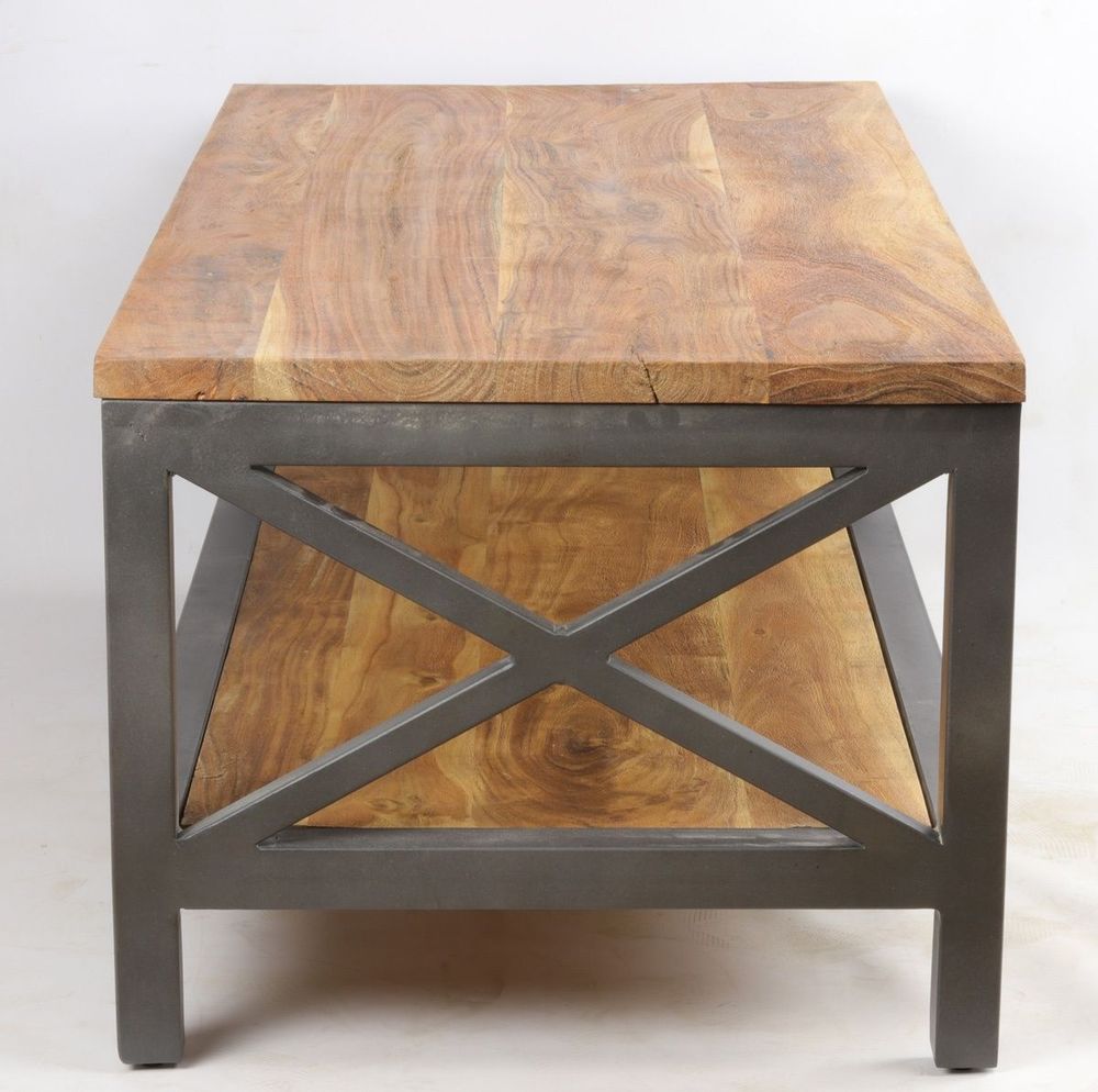 Tables basses - Table basse industrielle en bois d'acacia et métal, 120 cm - JP2B DECORATION