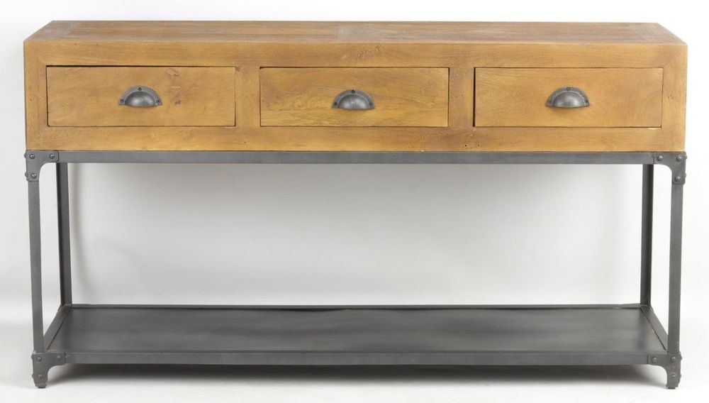 Console table - Large industrial console in mango wood and metal, 3 drawers, 1 shelf - JP2B DECORATION