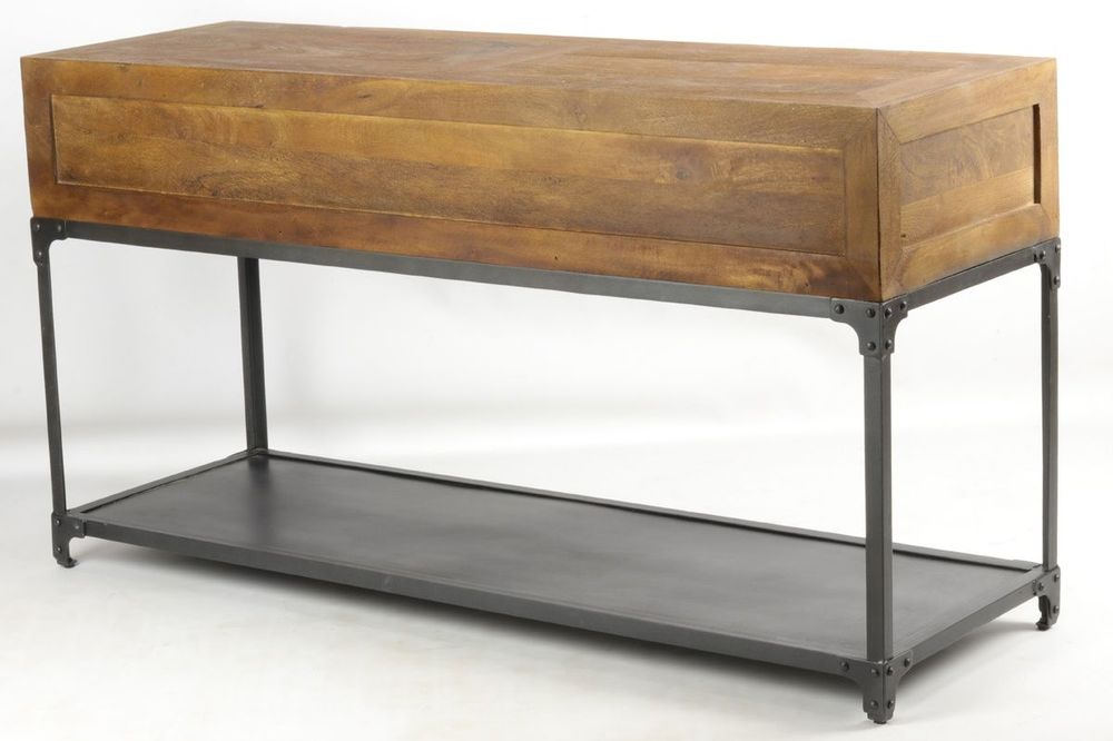 Console table - Large industrial console in mango wood and metal, 3 drawers, 1 shelf - JP2B DECORATION