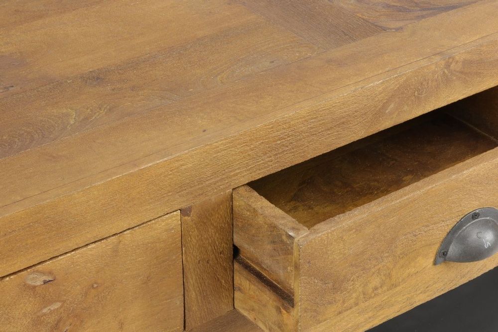 Console table - Large industrial console in mango wood and metal, 3 drawers, 1 shelf - JP2B DECORATION