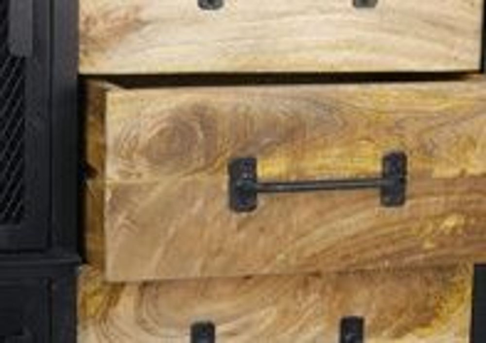 Buffets - Buffet industriel sur roulettes en bois de manguier et métal, 4 tiroirs - JP2B DECORATION