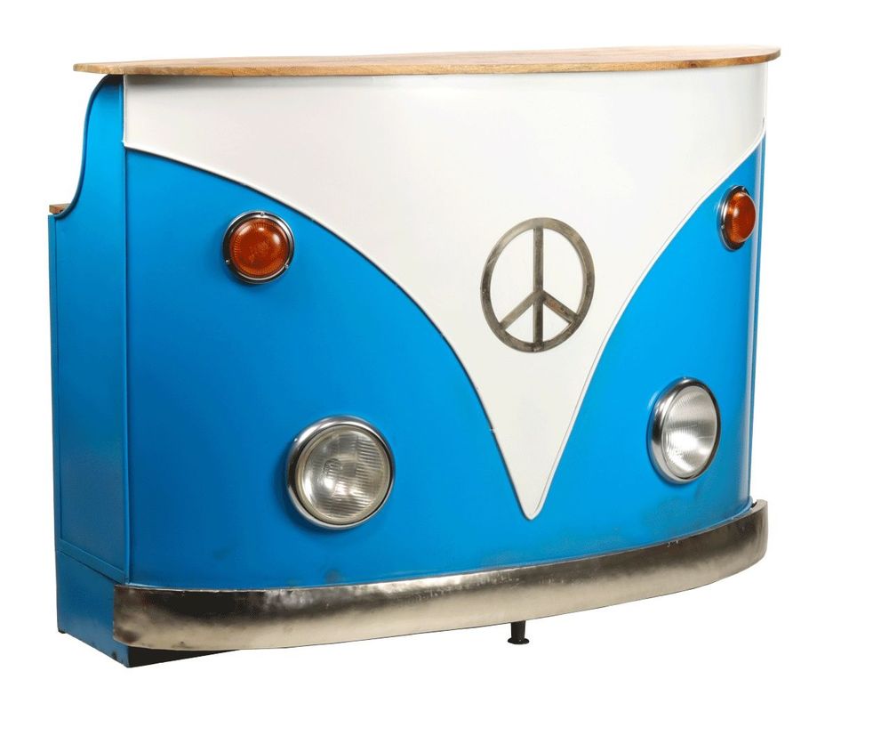Buffets - Comptoir industriel Peace & Love en bois de manguier et métal, bleu et blanc - JP2B DECORATION