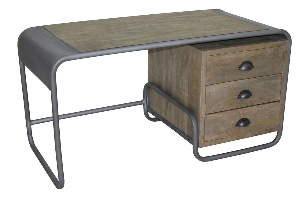 Desks - Children's desk in recycled wood and metal, 3 drawers, 125 cm - JP2B DECORATION