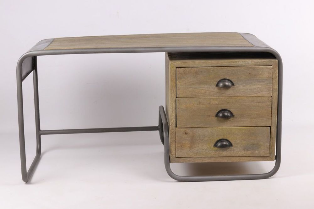 Desks - Children's desk in recycled wood and metal, 3 drawers, 125 cm - JP2B DECORATION