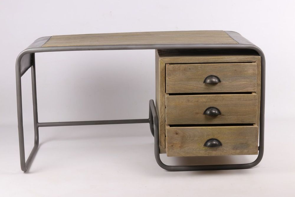 Desks - Children's desk in recycled wood and metal, 3 drawers, 125 cm - JP2B DECORATION