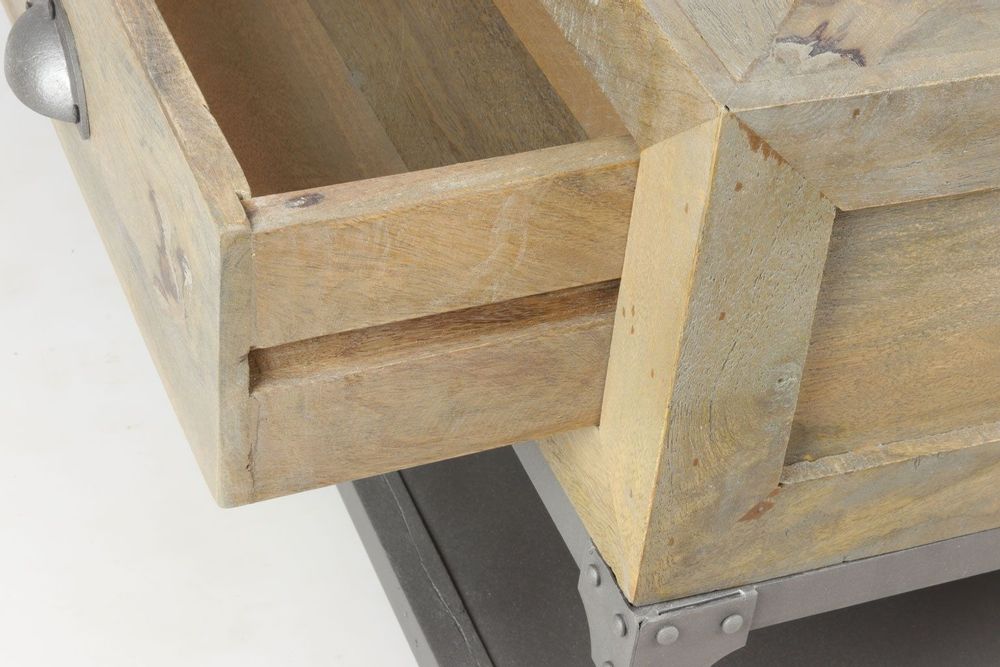 Coffee tables - Small industrial coffee table in mango wood and metal, 4 drawers, 1 shelf - JP2B DECORATION