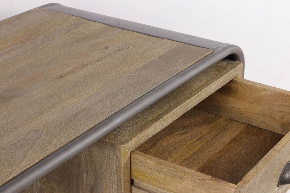 Desks - Children's desk in recycled wood and metal, 3 drawers, 125 cm - JP2B DECORATION