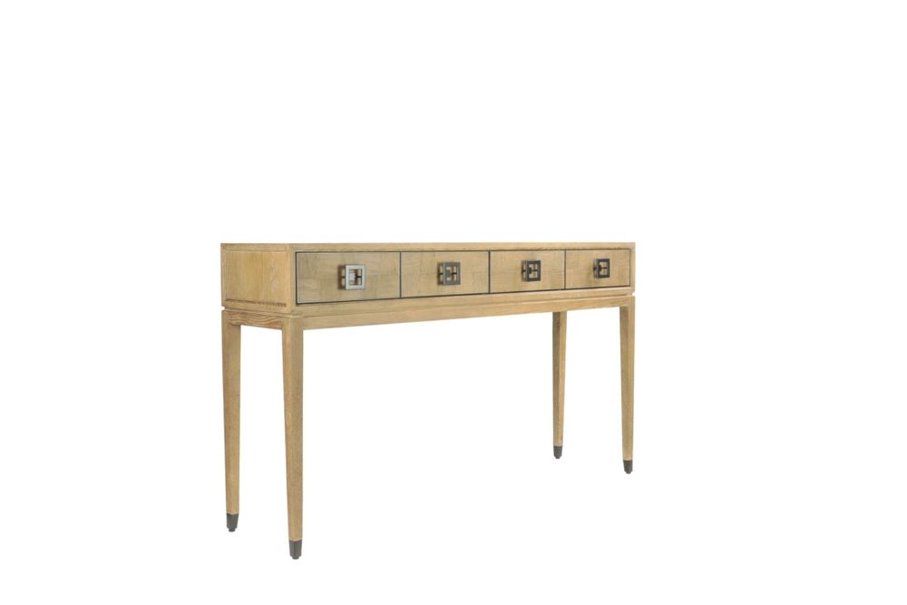 Consoles - Console en chêne cérusé et noir, 4 tiroirs, 160x40 cm - JP2B DECORATION