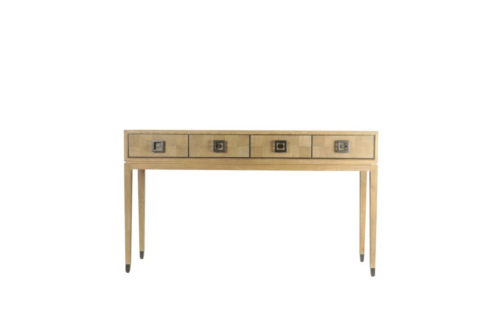 Consoles - Console en chêne cérusé et noir, 4 tiroirs, 160x40 cm - JP2B DECORATION