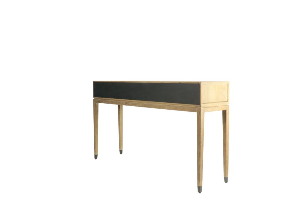 Consoles - Console en chêne cérusé et noir, 4 tiroirs, 160x40 cm - JP2B DECORATION