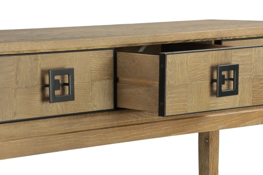 Consoles - Console en chêne cérusé et noir, 4 tiroirs, 160x40 cm - JP2B DECORATION