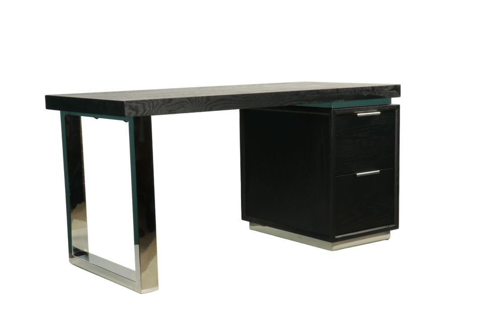 Bureaux - Bureau en chêne noir et chrome, 150x70 cm, style moderne - JP2B DECORATION