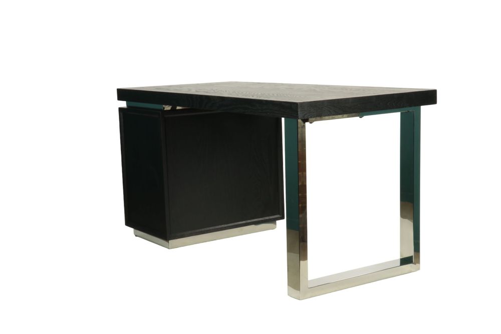 Bureaux - Bureau en chêne noir et chrome, 150x70 cm, style moderne - JP2B DECORATION