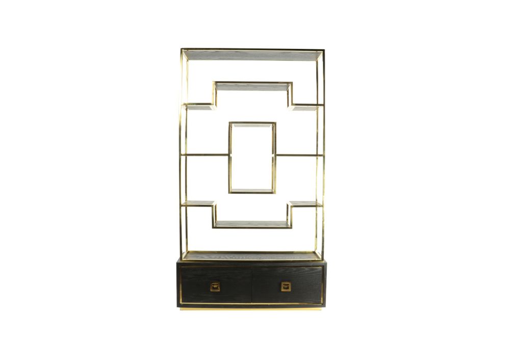 Etagères - Étagère noire et dorée, 10 étagères, 120x40 cm, style moderne - JP2B DECORATION