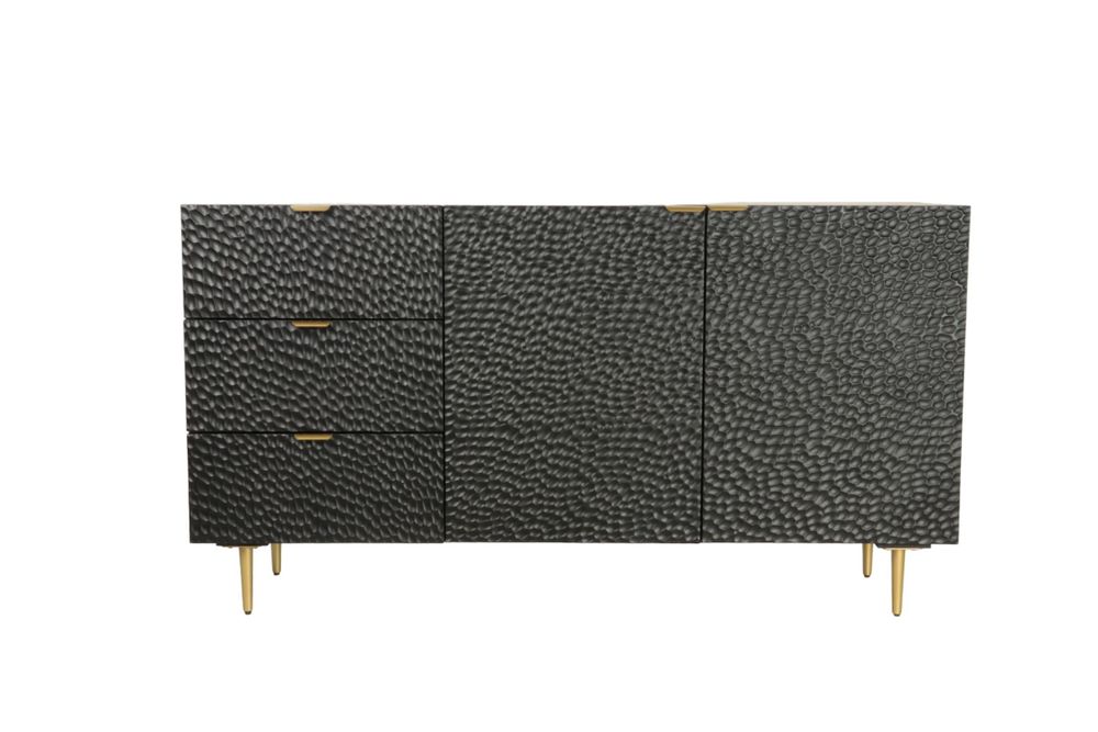 Buffets - Buffet long en chêne noir embossé, 3 tiroirs, 157x45 cm - JP2B DECORATION
