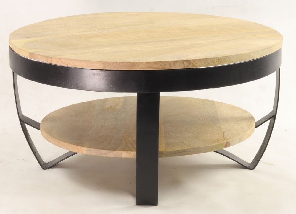 Tables basses - Table basse ronde Cerceau en bois de manguier et métal noir, double plateaux, D65 cm - JP2B DECORATION