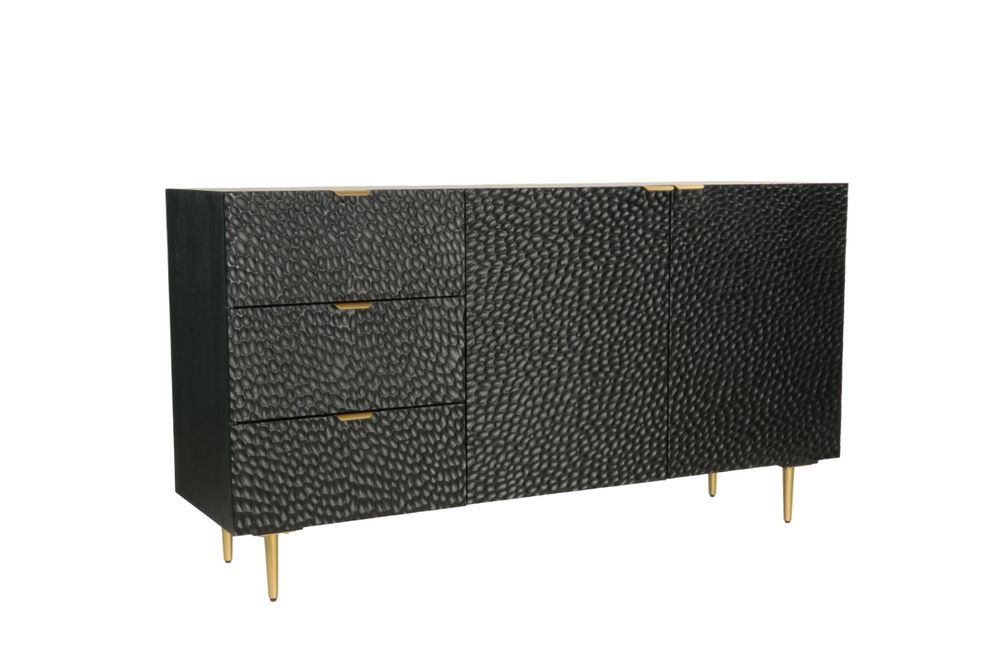 Buffets - Buffet long en chêne noir embossé, 3 tiroirs, 157x45 cm - JP2B DECORATION