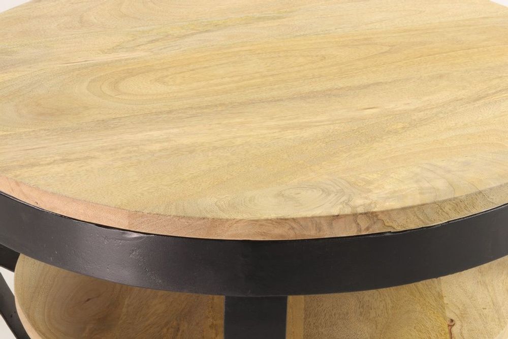 Tables basses - Table basse ronde Cerceau en bois de manguier et métal noir, double plateaux, D65 cm - JP2B DECORATION