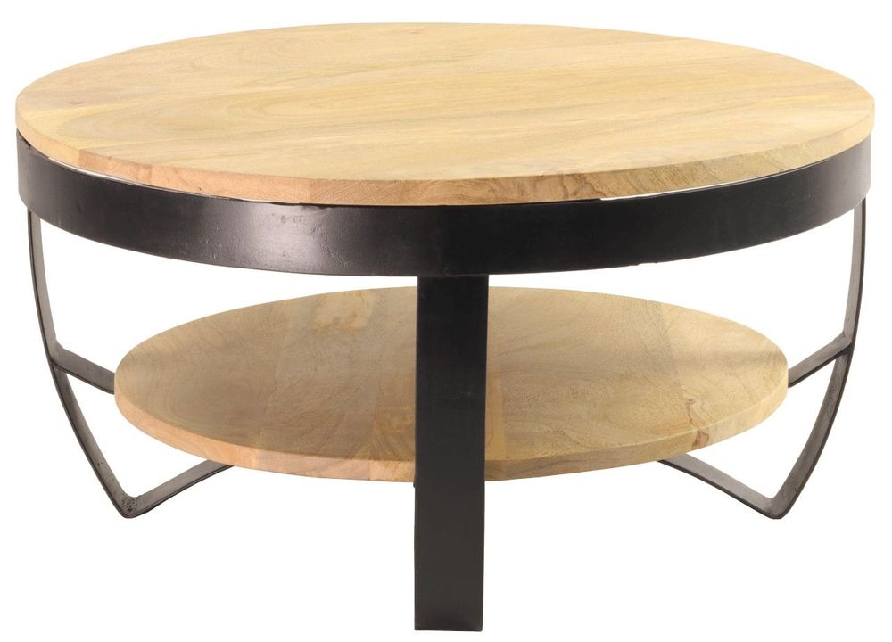 Tables basses - Table basse ronde Cerceau en bois de manguier et métal noir, double plateaux, D65 cm - JP2B DECORATION