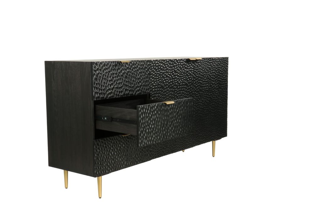 Buffets - Buffet long en chêne noir embossé, 3 tiroirs, 157x45 cm - JP2B DECORATION