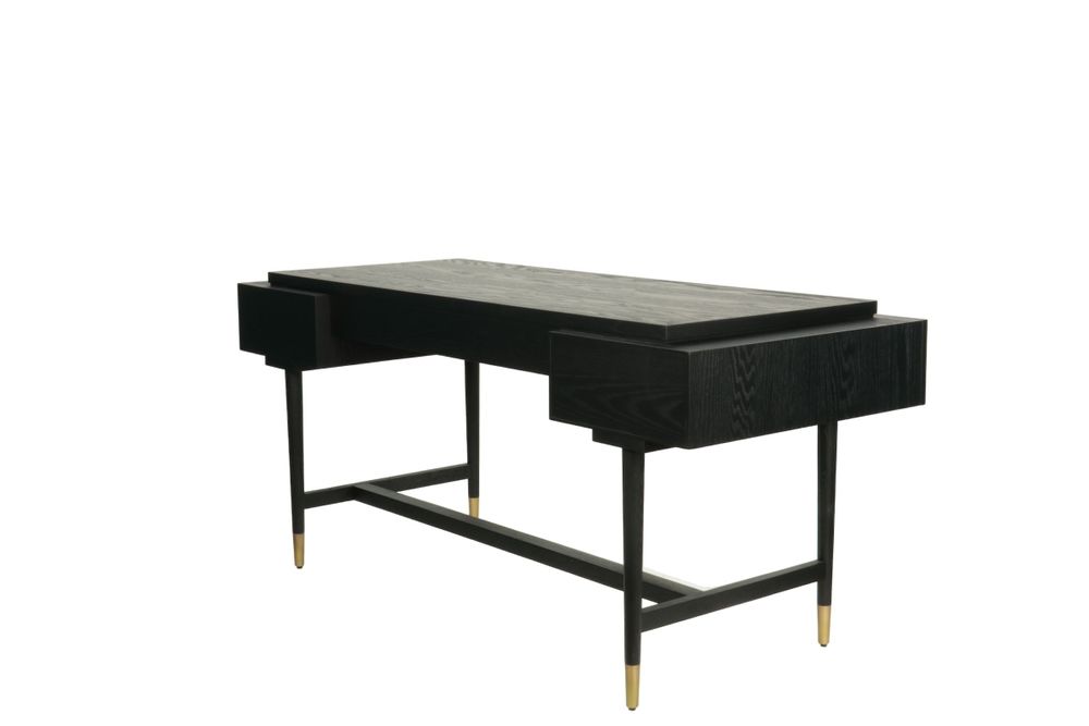 Desks - Flat black oak desk, 3 drawers, 170x70 cm, modern style - JP2B DECORATION
