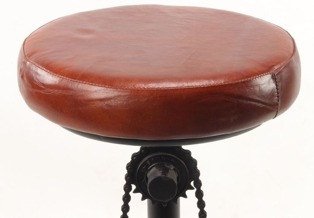 Stools for hospitalities & contracts - Industrial bar stool Vélo in goat leather and black metal, 70 cm - JP2B DECORATION