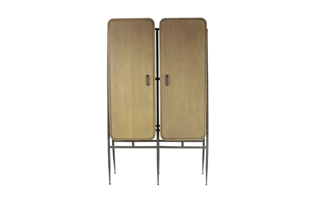 Armoires - Armoire 2 portes en chêne cérusé, 4 étagères, 112x40 cm - JP2B DECORATION