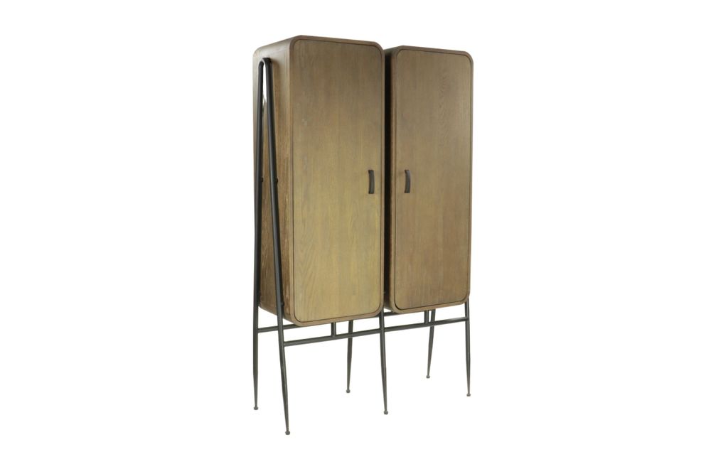 Armoires - Armoire 2 portes en chêne cérusé, 4 étagères, 112x40 cm - JP2B DECORATION