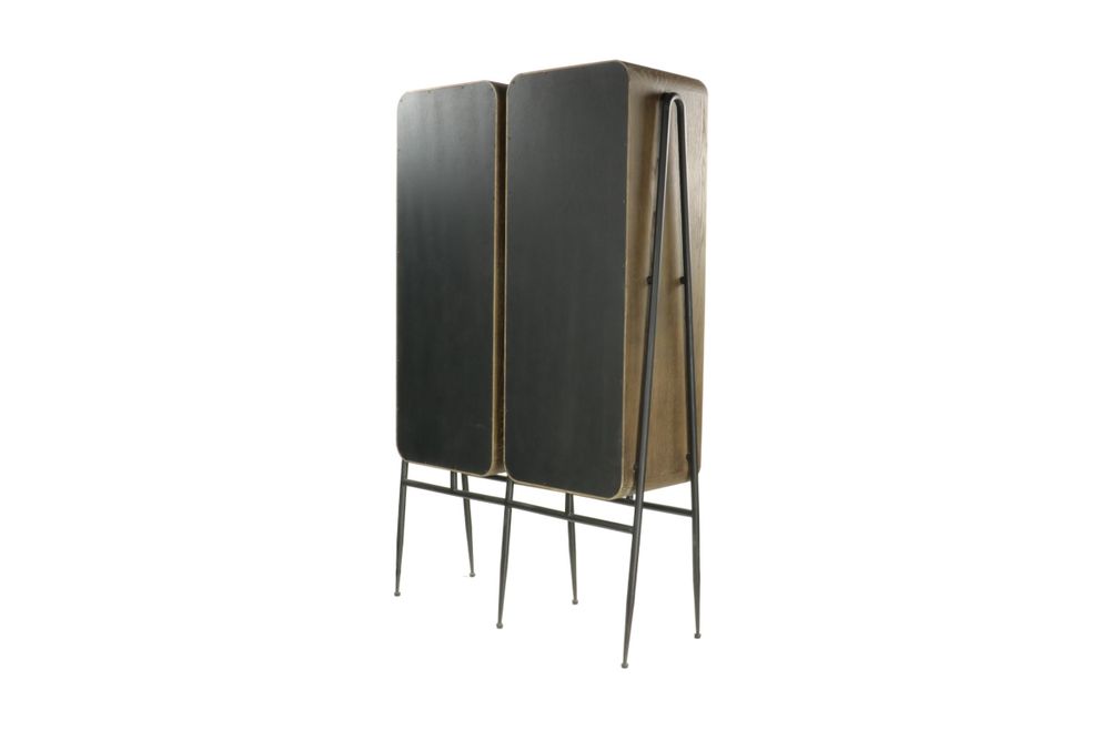 Armoires - Armoire 2 portes en chêne cérusé, 4 étagères, 112x40 cm - JP2B DECORATION