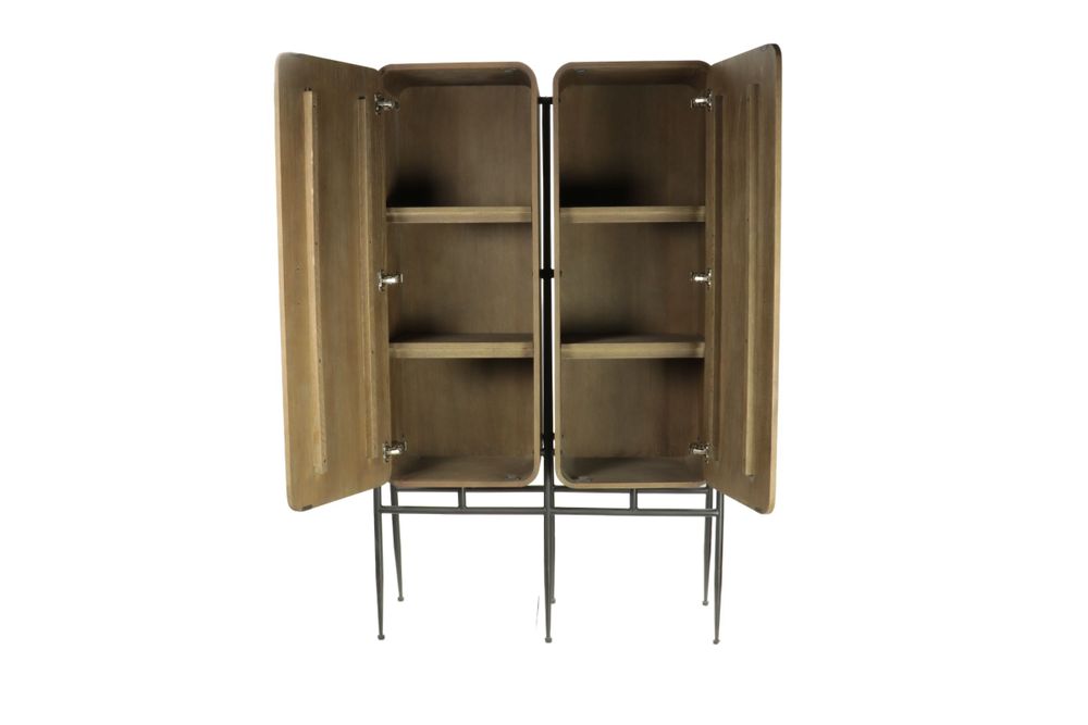 Armoires - Armoire 2 portes en chêne cérusé, 4 étagères, 112x40 cm - JP2B DECORATION