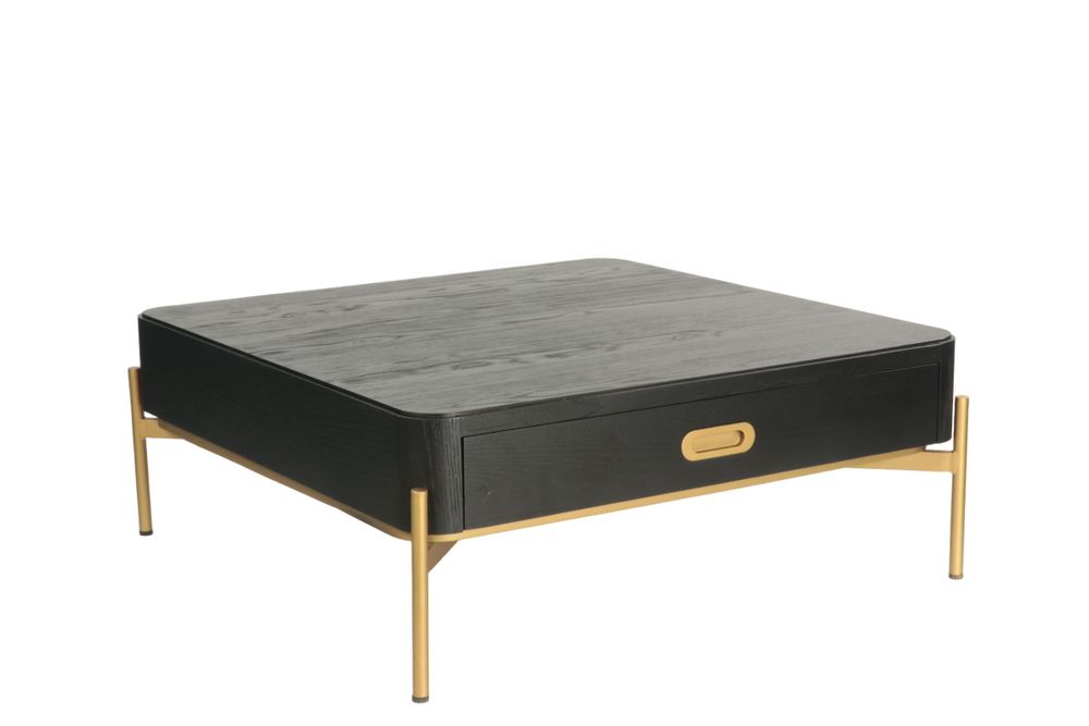 Coffee tables - Square black and gold oak coffee table, 90x90 cm, modern style - JP2B DECORATION
