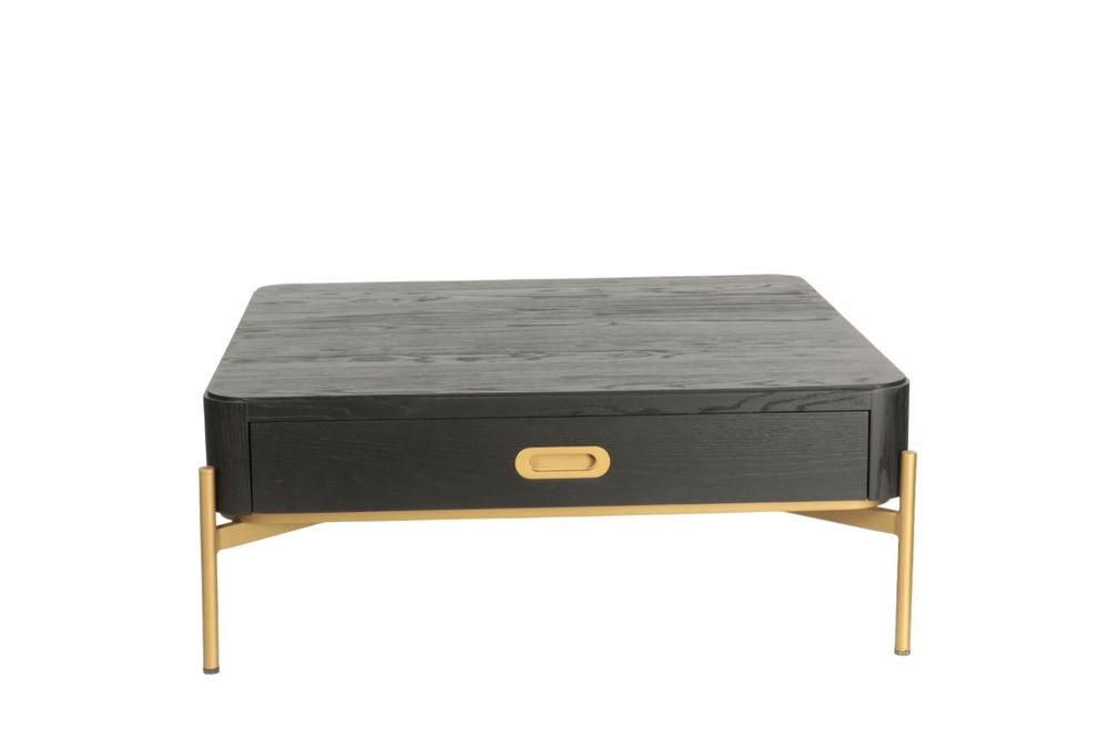 Coffee tables - Square black and gold oak coffee table, 90x90 cm, modern style - JP2B DECORATION