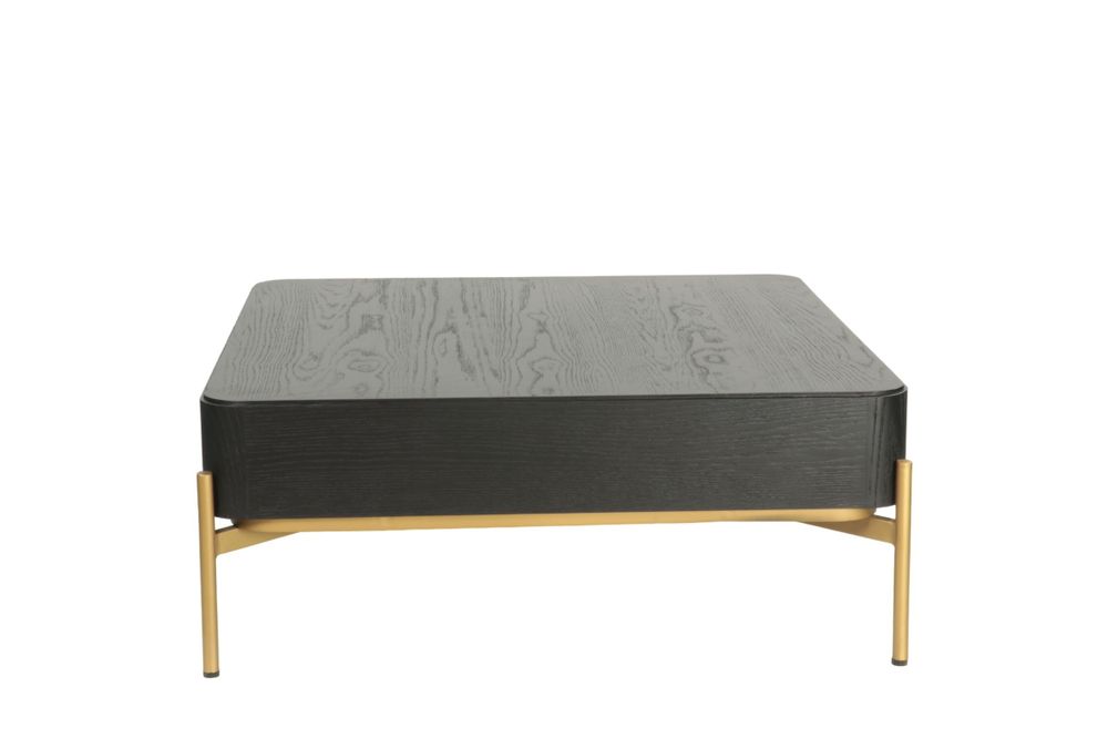 Coffee tables - Square black and gold oak coffee table, 90x90 cm, modern style - JP2B DECORATION