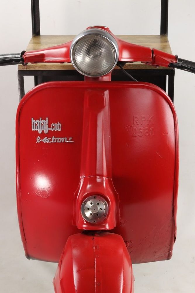 Buffets - Bar industriel Scooter en métal rouge et bois de manguier recyclé, 3 étagères - JP2B DECORATION