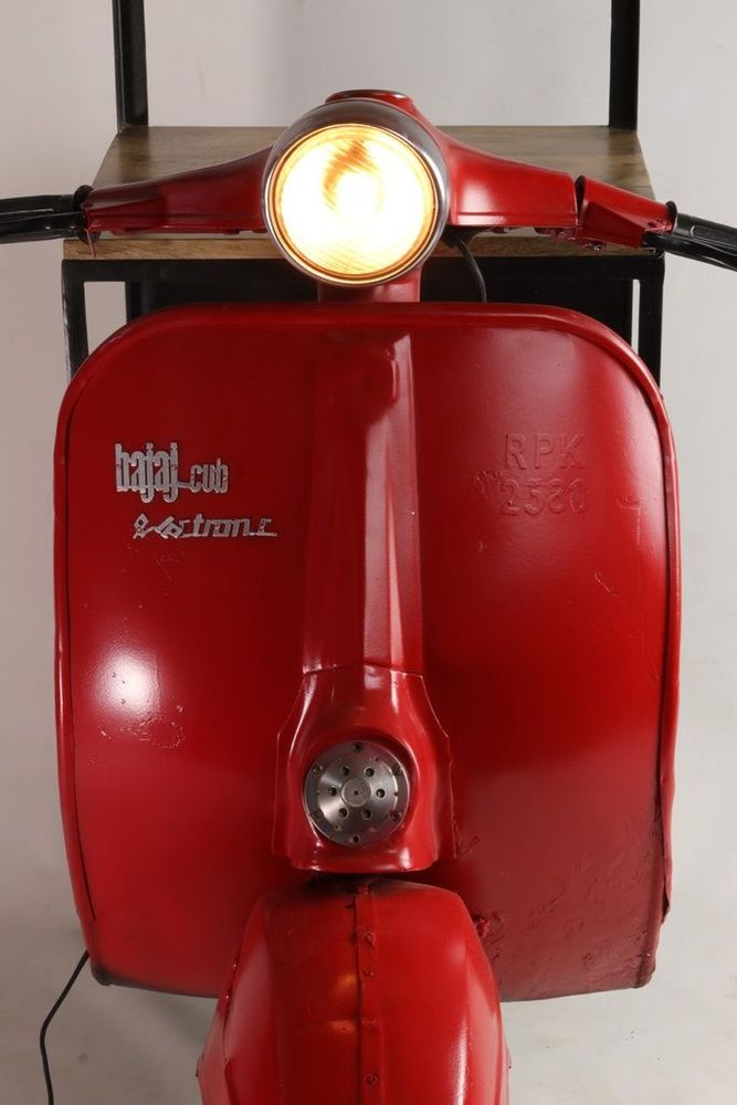 Buffets - Bar industriel Scooter en métal rouge et bois de manguier recyclé, 3 étagères - JP2B DECORATION