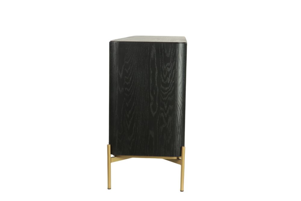 Sideboards - Long black and gold oak sideboard, 3 drawers, 180x45 cm, modern style - JP2B DECORATION