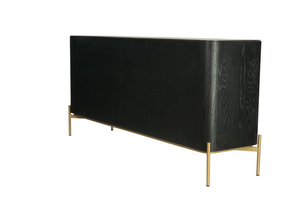 Sideboards - Long black and gold oak sideboard, 3 drawers, 180x45 cm, modern style - JP2B DECORATION