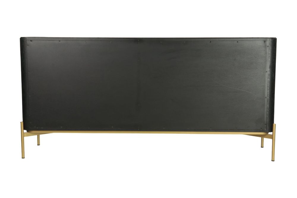 Sideboards - Long black and gold oak sideboard, 3 drawers, 180x45 cm, modern style - JP2B DECORATION