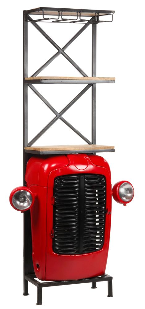 Buffets - Comptoir industriel Tracteur en métal rouge et bois de manguier, 3 étagères - JP2B DECORATION